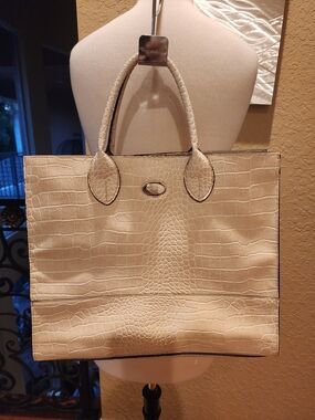 Mondani Cream Croc-Embossed Tote